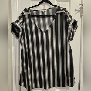 Elegant Black and White Striped V-Neck Blouse